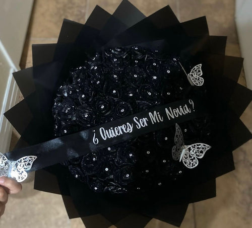 Black forever ribbon roses with 🦋