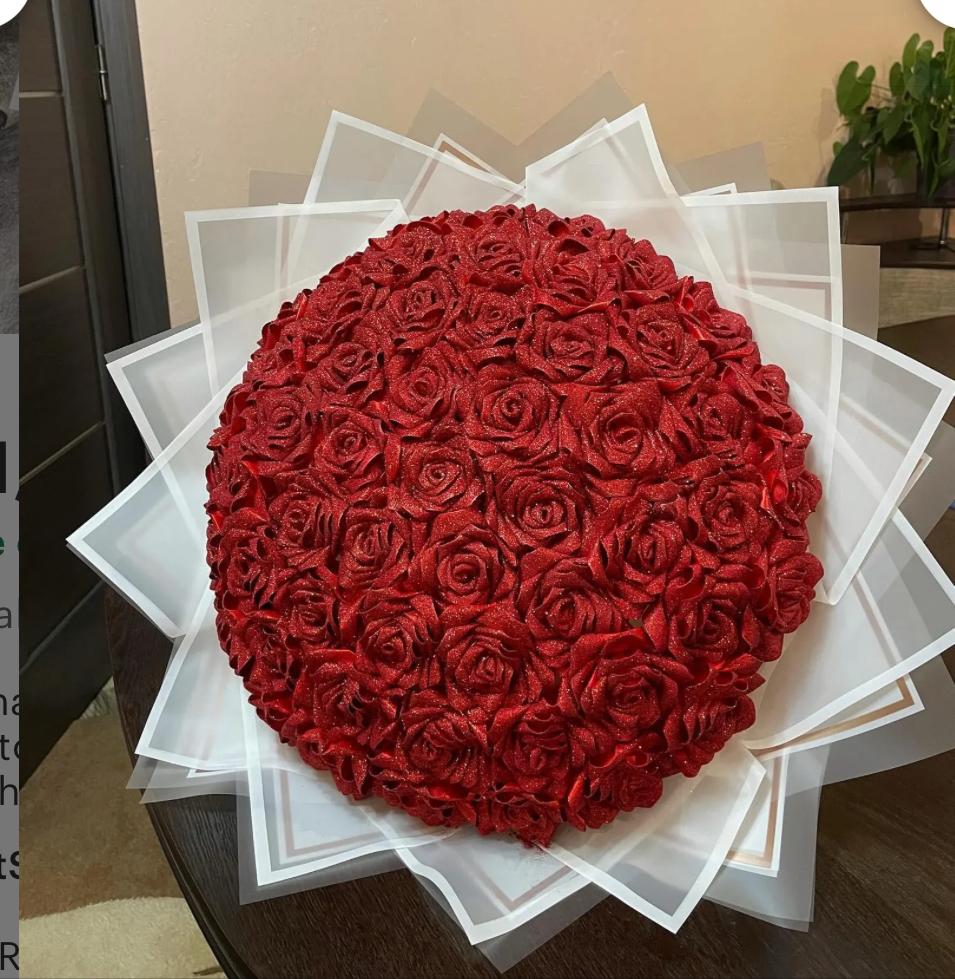 Romantic Red Bouquet, Elegant Red Glitter Roses with White Wrapper