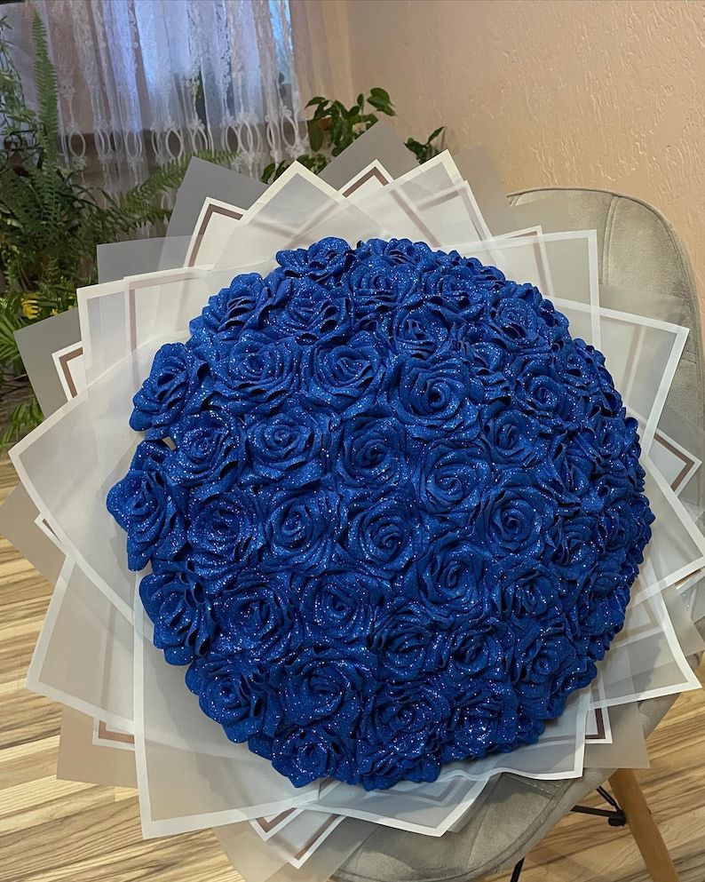 Glitter Blue rose with white wrapping