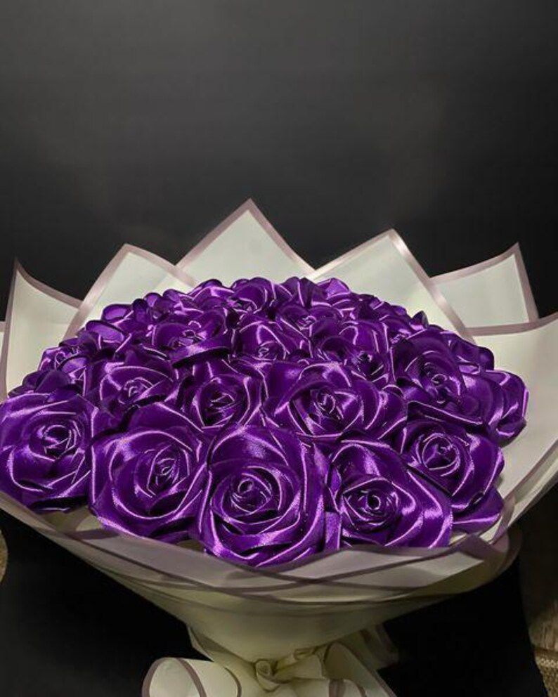 Dark Purple Graduation Bouquel Rose With White Wrapping